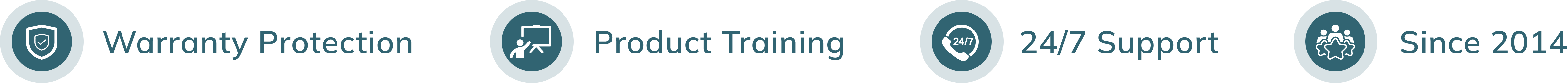 Warranty protection - product training - 24/7 support - since 2014