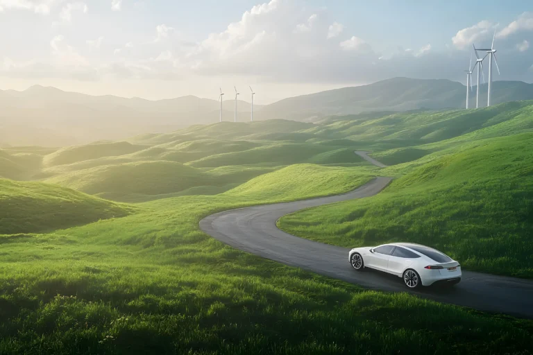 vintage-car-drives-down-winding-road-mountains-with-green-grass